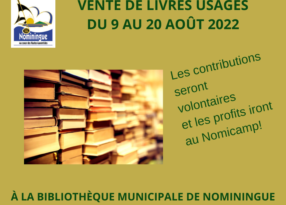 Vente de livres usagés – 9 au 20 août – Au profit du NOMICAMP