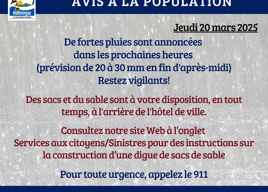 Pluies abondantes prévues jeudi 30 mars