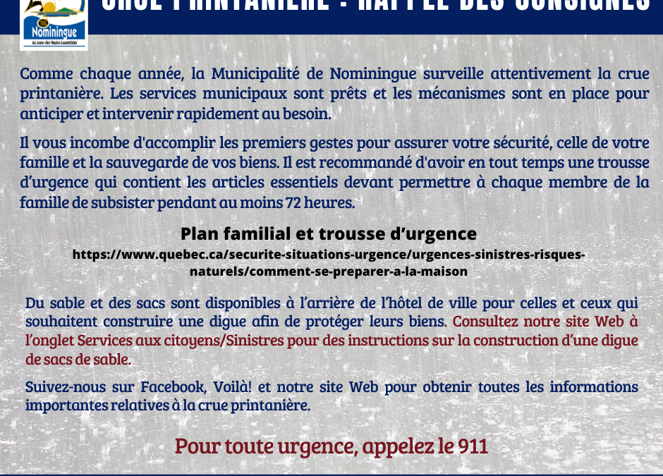 Crue printanière : rappel des consignes