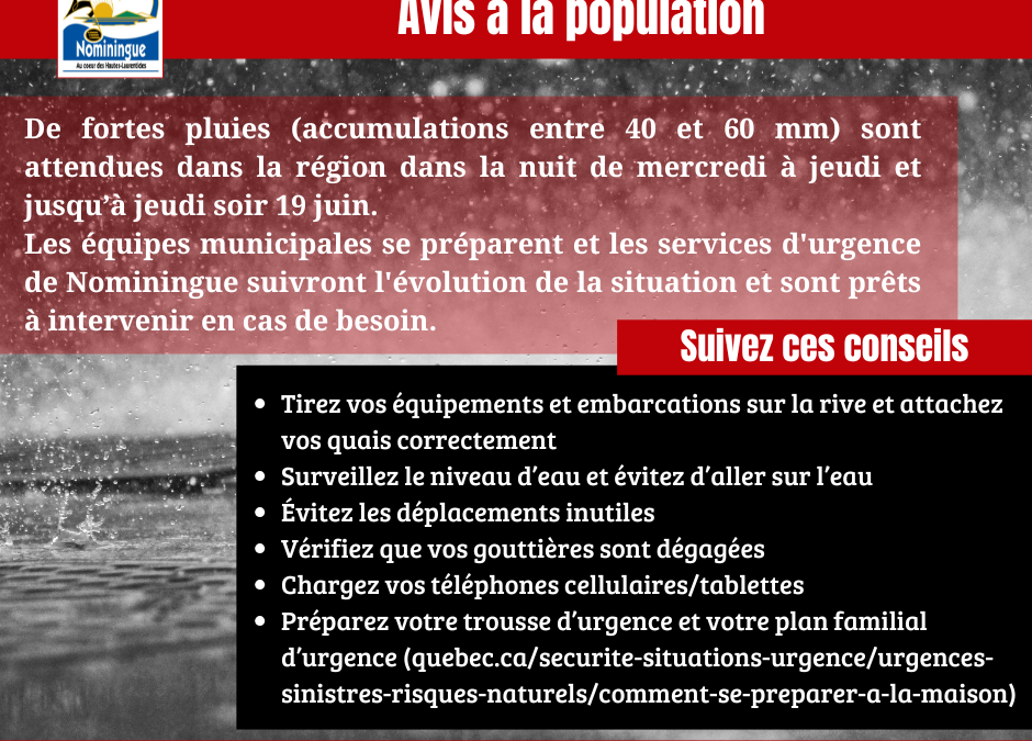 Avis à la population – fortes pluies