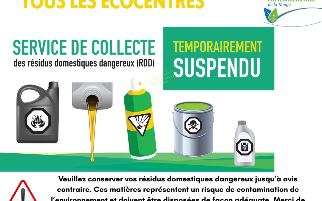 Suspension temporaire de la collecte des RDD à l’écocentre