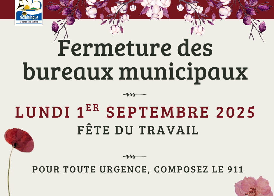 Fermeture des bureaux municipaux lundi 1er septembre 2025