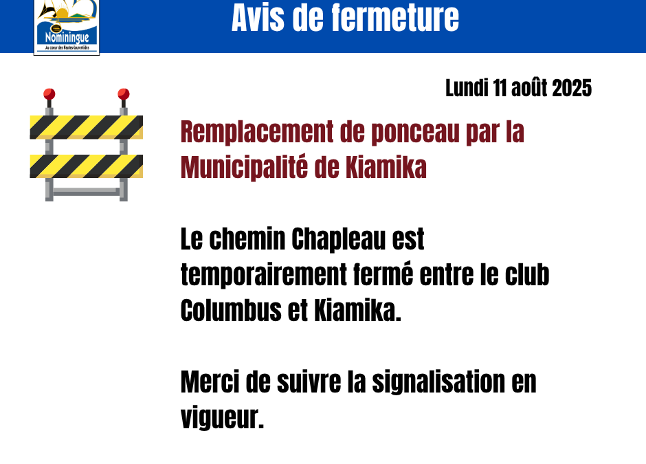 Avis de fermeture de chemin