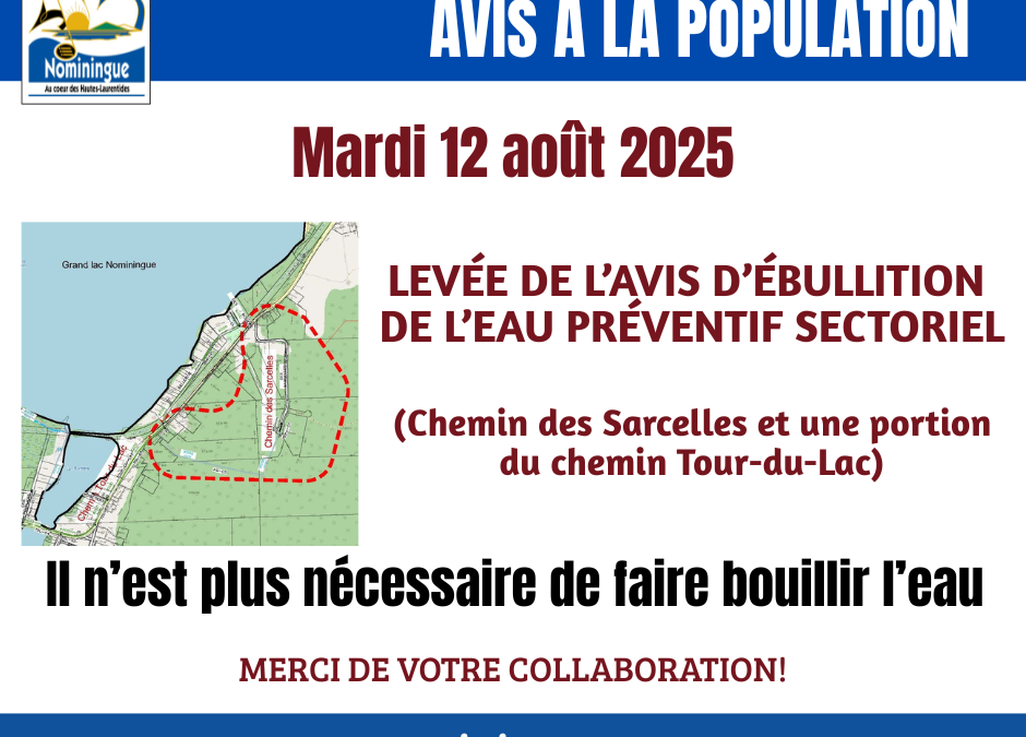 Levée de l’avis d’ébullition de l’eau préventif sectoriel