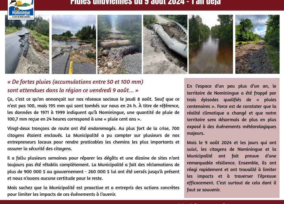 Pluies diluviennes du 9 août 2024 – 1 an déjà