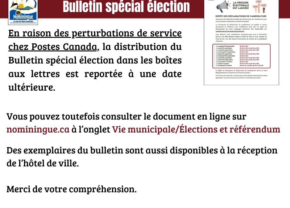 Report de la distribution du Bulletin spécial élection