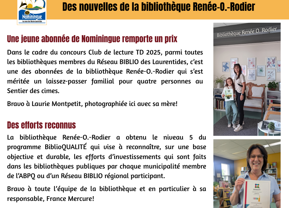 Des nouvelles de la bibliothèque Renée-O.-Rodier