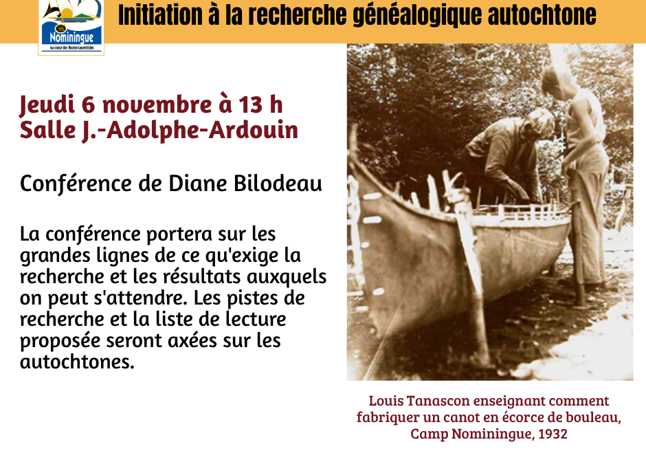 Recherche généalogique autochtone – Jeudi 6 novembre 2025