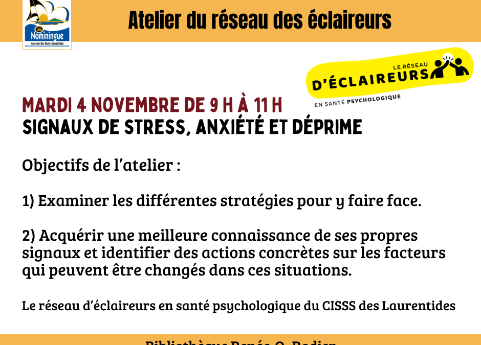 Signaux de stress, d’anxiété et de déprime – mardi 4 novembre 2025