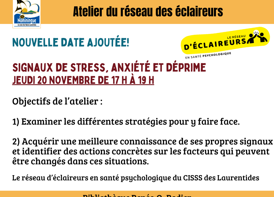 Atelier Signaux de stress, d’anxiété et de déprime – 20 novembre 2025