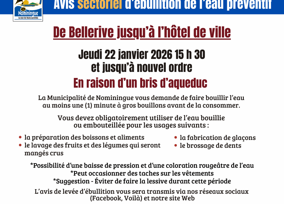 Avis sectoriel d&rsquo;ébullition de l&rsquo;eau préventif
