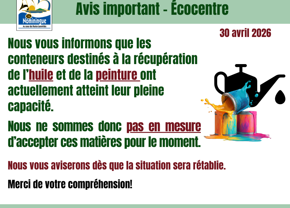 Avis important – Écocentre