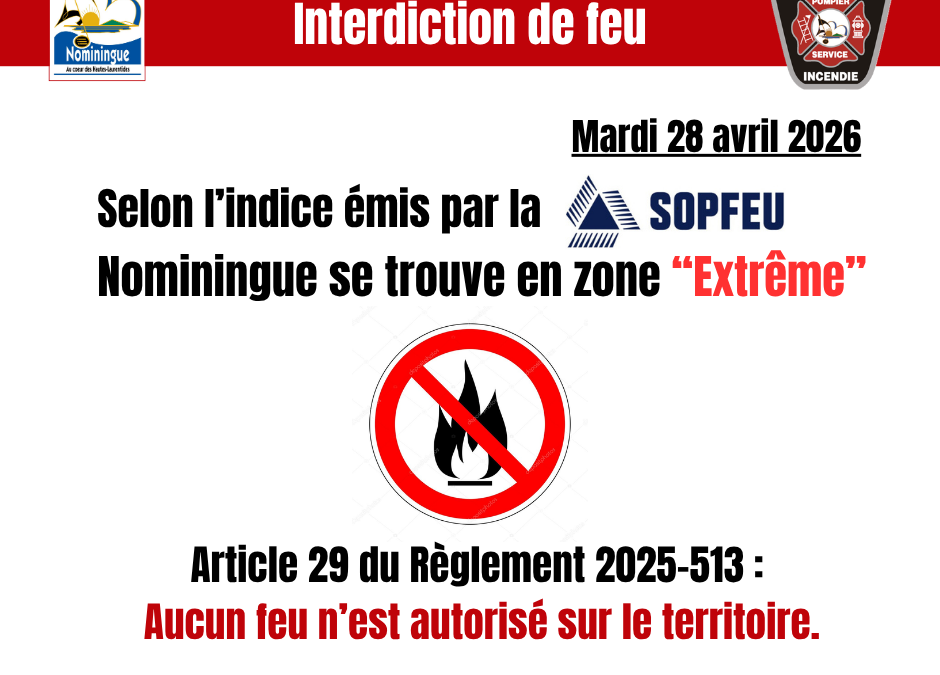 Indice de danger d&rsquo;incendie « EXTRÊME »