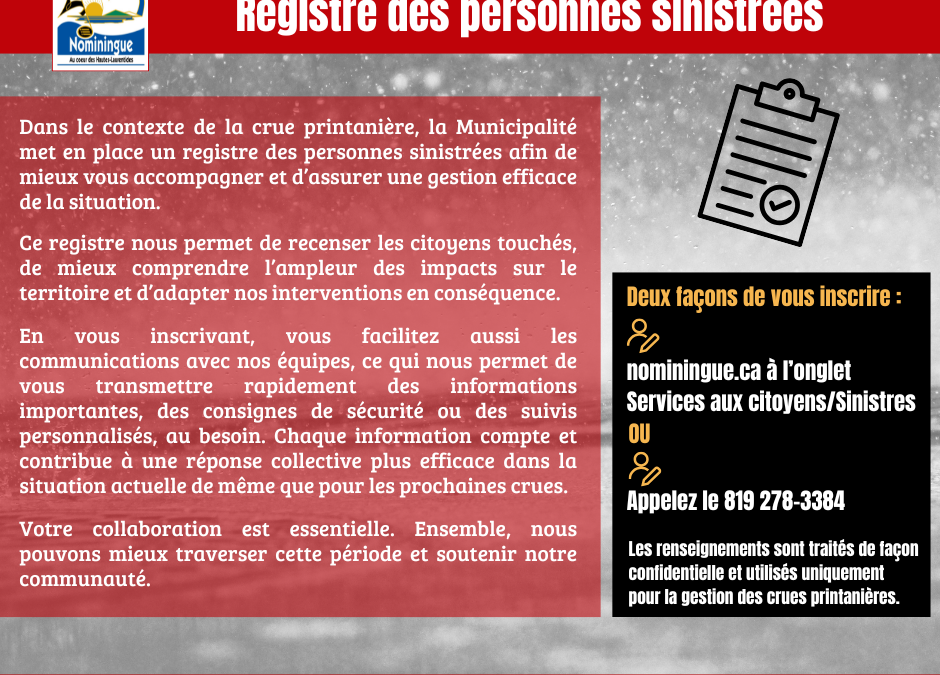 Registre des personnes sinistrées
