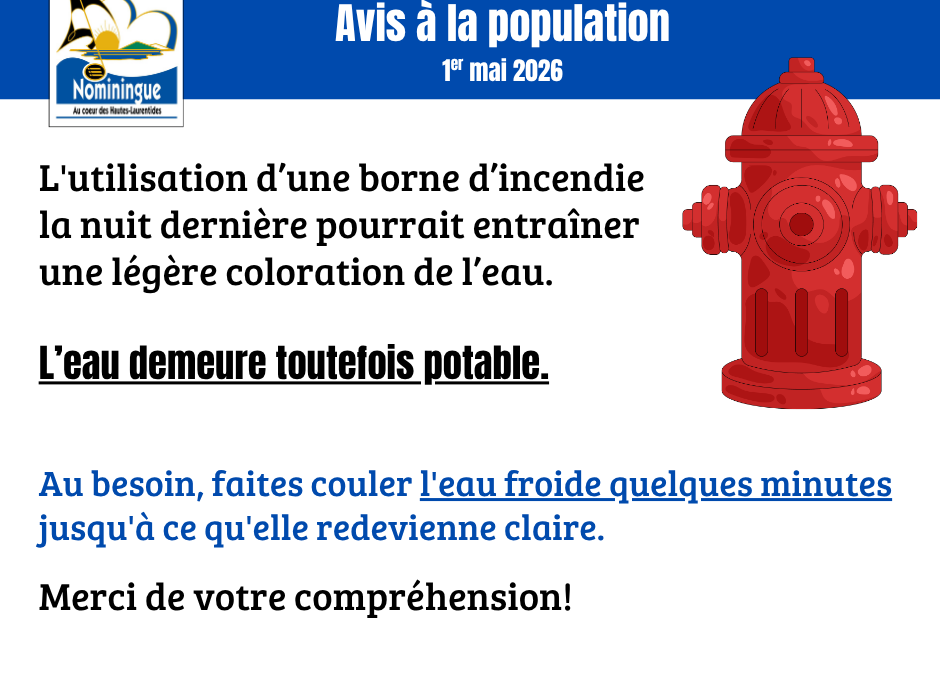 Avis à la population – Eau colorée