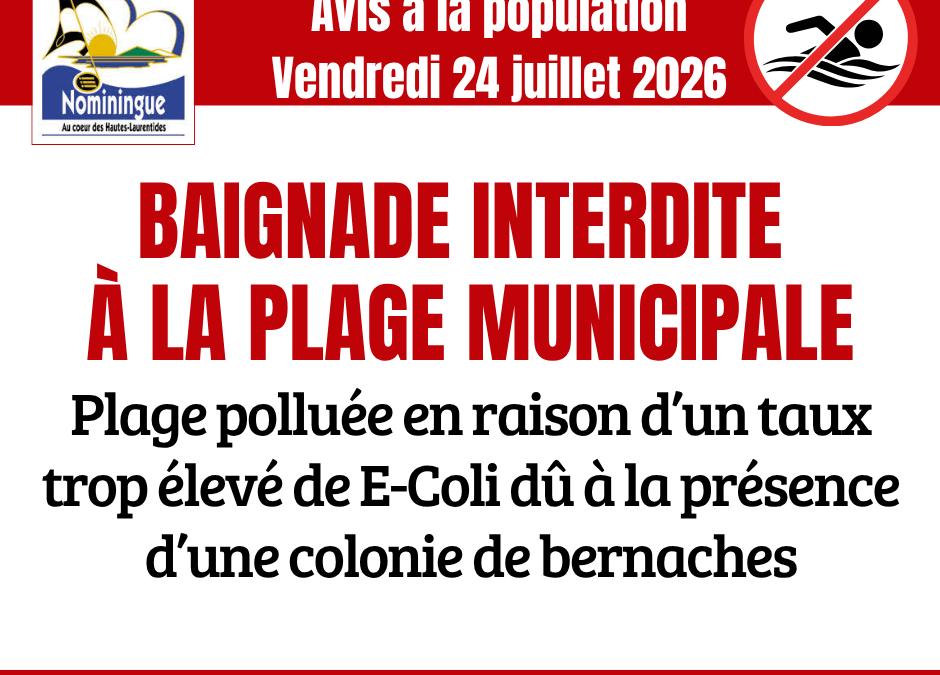 Baignade interdite à la plage municipale