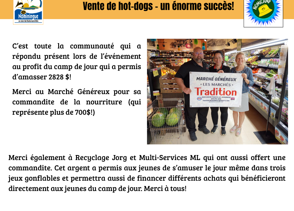 Vente de hot-dogs – un énorme succès!