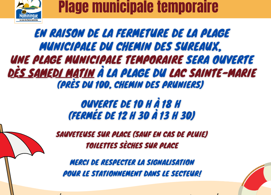 Plage municipale temporaire dès samedi 25 juillet