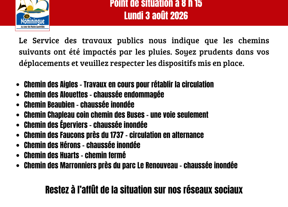 Pluies abondantes – Situation à 10 h 40 – lundi 3 août