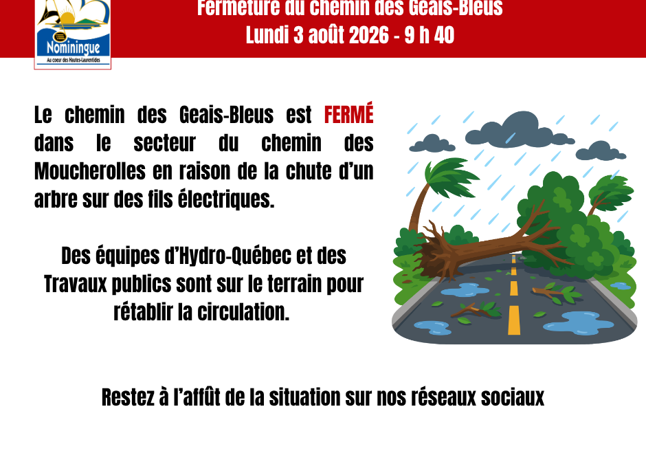 Fermeture du chemin des Geais-Bleus – lundi 3 août 2026