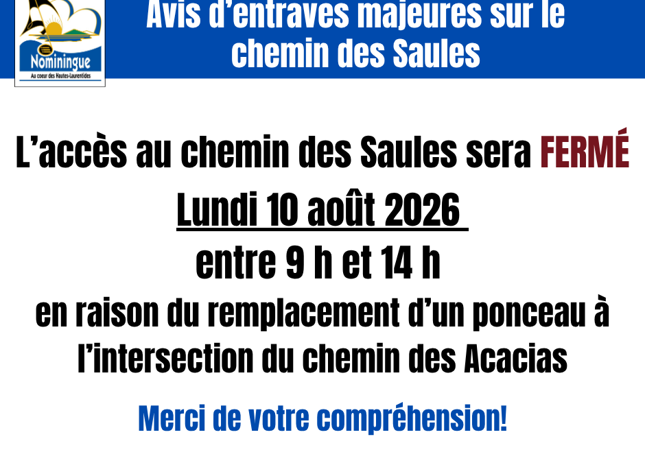 Avis d&rsquo;entraves majeures